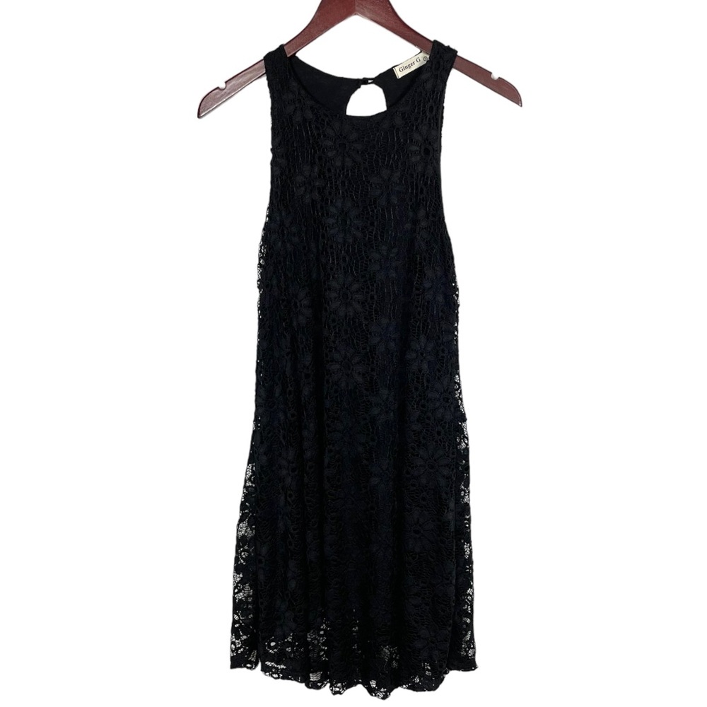 Ginger G Black Sleeveless Floral Lace Lined Dress Size Small